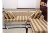 THANH LÝ BỘ SOFA KÈM BÀN KÍNH CAO CẤP MÀU NÂU SỌC TRẮNG